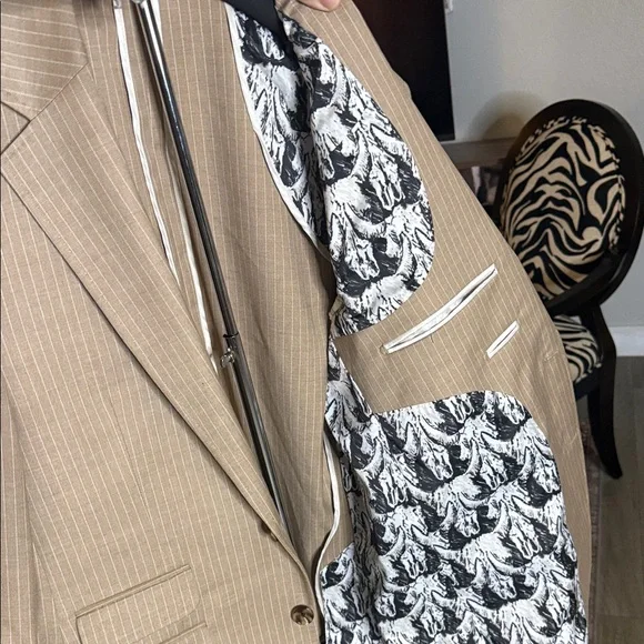 Murano Classic Beige Pinstripe Suit for Men-medium, 30x32 - Picture 4 of 13